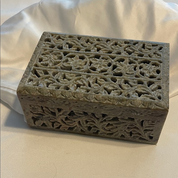 None Other - Intricately Carved natural soap Stone Box hand carved by Indian artisans